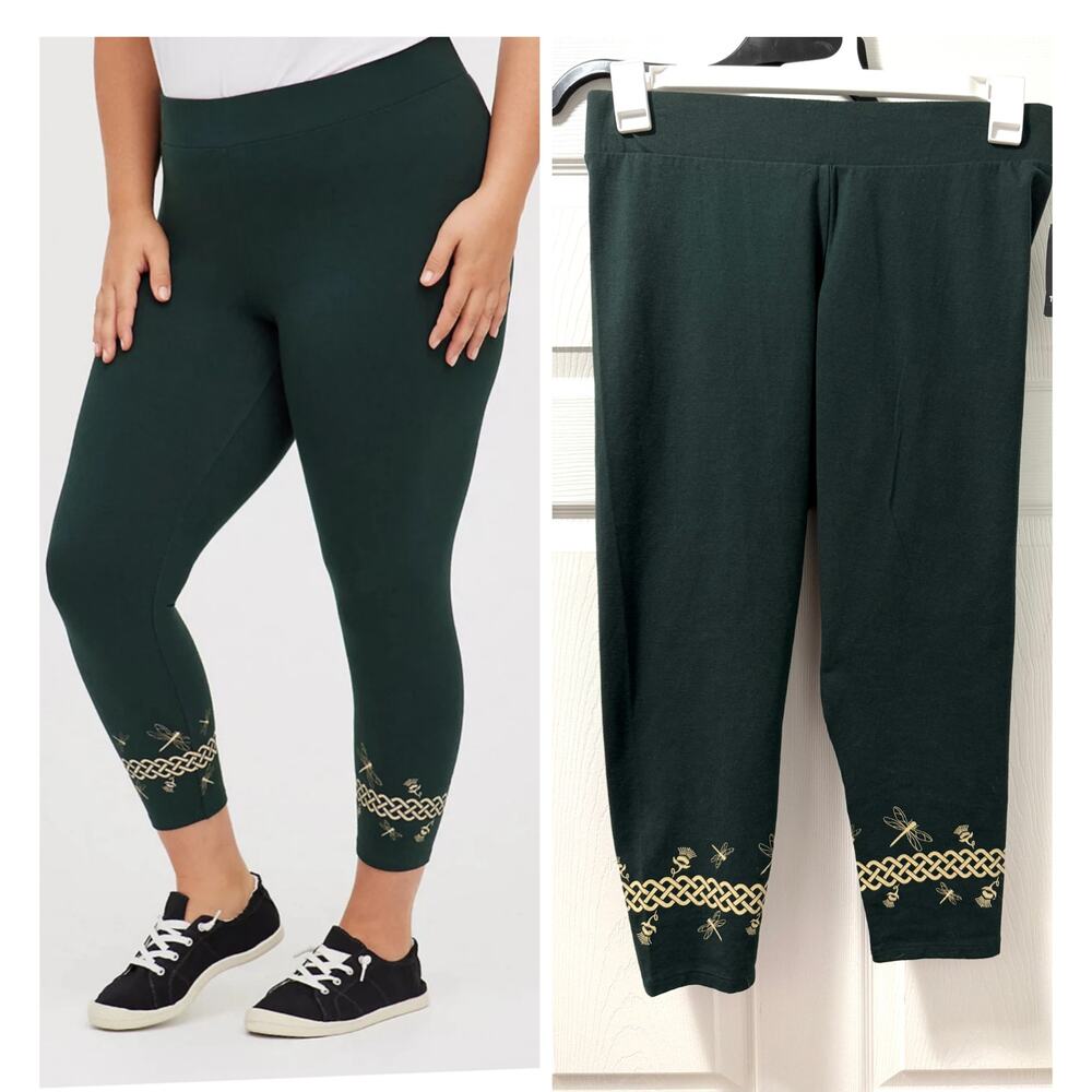 Torrid 1 (1X 14/16) Outlander Celtic Band Dragonfly‎ Green Crop Leggings New